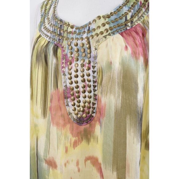 Theme Womens Tunic Blouse Abstract Watercolors Studded M Medium NWT - Picture 4 of 6